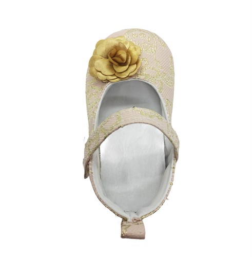 Пинетки-туфельки для девочки, золотистого цвета с украшением в виде цветка - фото 10176