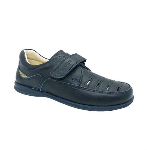 Школьные туфли для мальчика, цвет синий, на липучке, перфорация - фото 10846