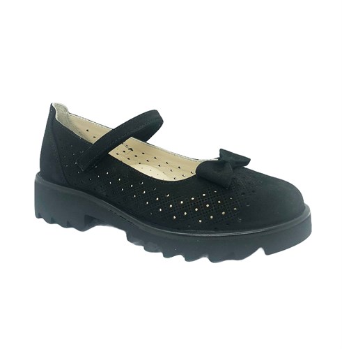 Туфли школьные для девочки, цвет черный, ремешок на липучке, перфорация - фото 10875