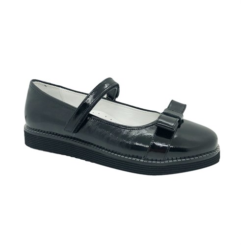 Туфли школьные для девочки, цвет черный, ремешок на липучке, бантик - фото 10884