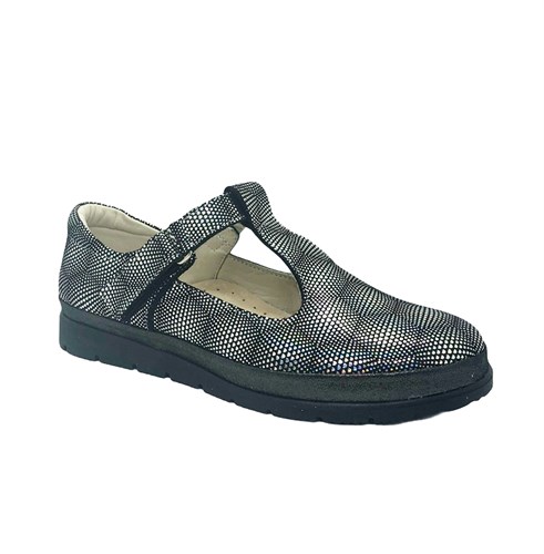 Туфли школьные для девочки, цвет серый (узор), ремешок на липучке - фото 10927
