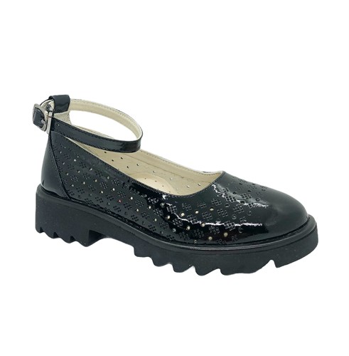 Туфли школьные для девочки, цвет темно-синий, ремешок на застежке, перфорация - фото 10961