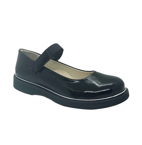 Туфли школьные для девочки, цвет черный, ремешок на липучке, наплак - фото 10985