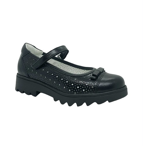 Туфли для девочки, цвет черный, ремешок на липучке, перфорация - фото 14287