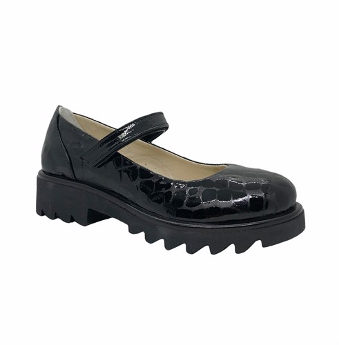 Туфли школьные для девочки, цвет черный, ремешок на липучке, наплак - фото 14344
