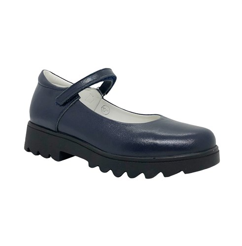 Туфли школьные для девочки, цвет синий, на липучке - фото 14374