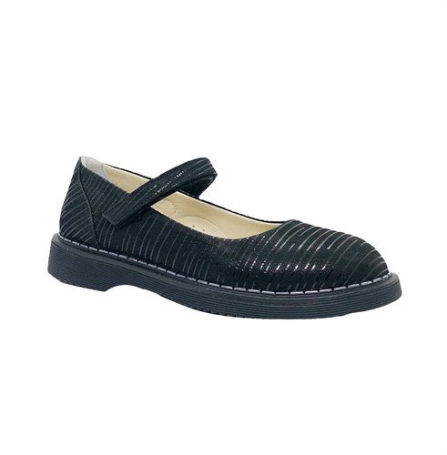 Туфли для девочки, цвет черный  (полоски), на липучке - фото 14517