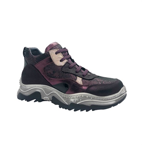 Ботинки кроссовочного типа для девочки, цвет  серый/бордовый, шнурки/молния - фото 15888