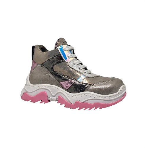 Ботинки кроссовочного типа для девочки, цвет серебристый/розовый, шнурки/молния - фото 17184