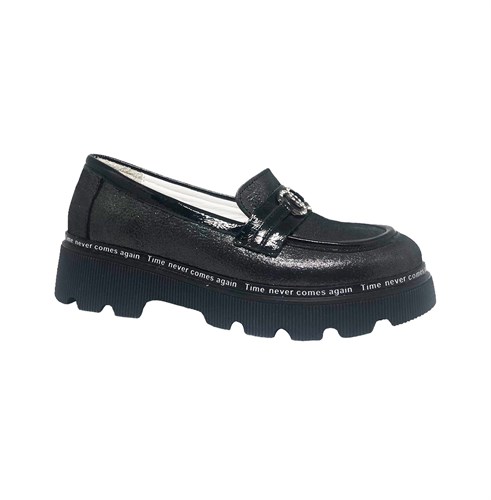 Туфли для девочки, цвет темно-серый, бляшка - фото 19444