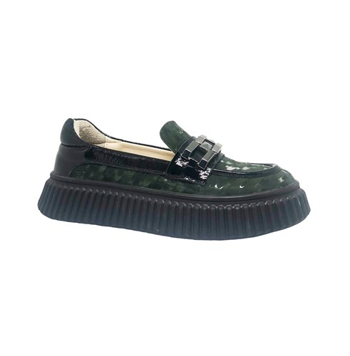 Туфли для девочки, цвет темно-зеленый (принт), бляшка - фото 19474