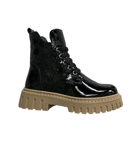 Ботинки демисезонные для девочки, цвет черный/бежевый (наплак), молния/шнурки 3848