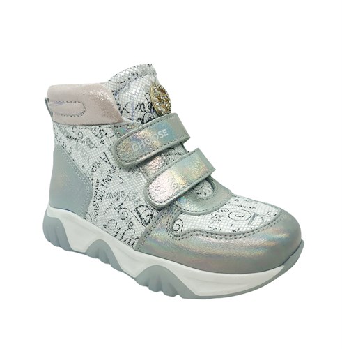 Ботинки для девочки, цвет серебристый (принт в виде букв), на липучках - фото 7653