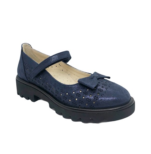 Туфли школьные для девочки, цвет темно-синий, ремешок на липучке - фото 7701