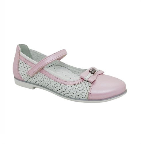Туфли для девочки, цвет белый/розовый, ремешок на липучке, перфорация - фото 9475
