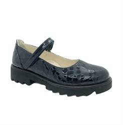 Туфли для девочки, цвет темно-синий (узор), ремешок на липучке