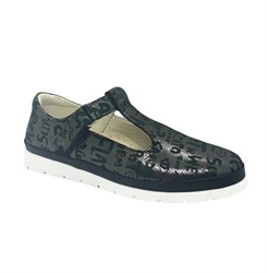 Туфли для девочки, цвет темно-серый (принт с буквами), ремешок на липучке