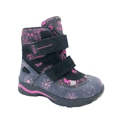 Ботинки для девочки, цвет серый/розовый (узор), на липучках, мембрана