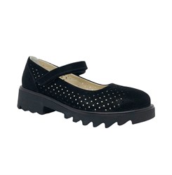 Туфли для девочки, цвет черный (нубук), на липучке, перфорация