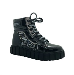 Ботинки для девочки, цвет черный (принт зебра), шнурки/молния