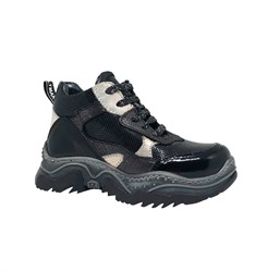 Ботинки кроссовочного типа для девочки, цвет черный/бежевый, шнурки/молния