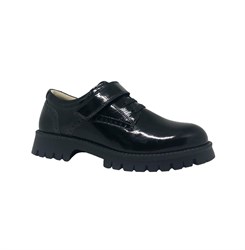 Туфли для девочки, цвет черный, лак, шнурки/липучка