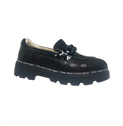 Туфли для девочки, цвет черный (принт), бляшка