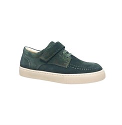 Туфли  для мальчика, цвет темно-зеленый (нубук), шнурки/липучка