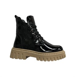 Ботинки демисезонные для девочки, цвет черный/бежевый (наплак), молния/шнурки 3848