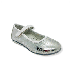 Туфли для девочки, цвет белый/серебристый, ремешок на липучке