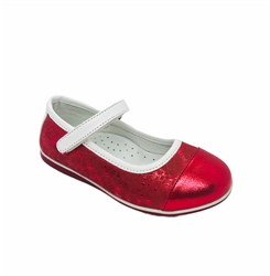 Туфли для девочки, цвет красный (узор), ремешок на липучке