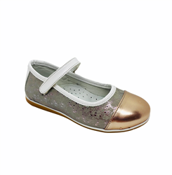 Туфли для девочки, цвет золотистый (узор), ремешок на липучке
