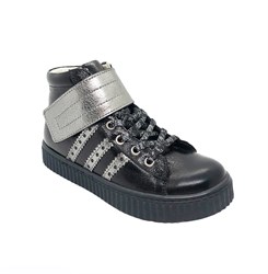 Ботинки для девочки, цвет черный/серебристый, липучка/шнурки