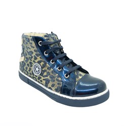 Ботинки - кеды для девочки, цвет синий (леопард), молния/шнурки