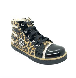 Ботинки - кеды для девочки, цвет черный/желтый (леопард) черный мыс