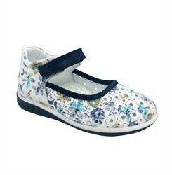 Туфли для девочки, цвет белый (цветочный принт), ремешок на липучке, перфорация