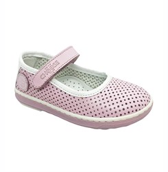 Туфли для девочки, цвет розовый/белый, ремешок на липучке, перфорация