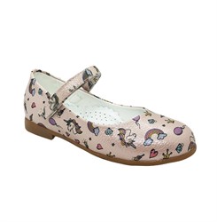Туфли для девочки, цвет розовый (цветочный принт), ремешок на липучке, небольшой каблук