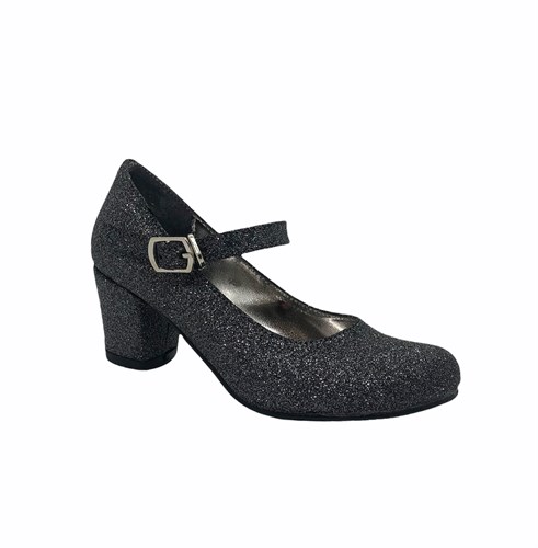 Туфли для девочки, цвет серебристо-черный , на ремешке - фото 12882
