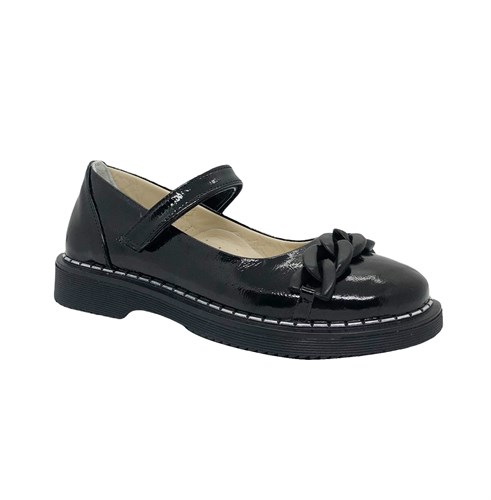 Туфли школьные для девочки, цвет черный, ремешок на липучке, наплак - фото 14319