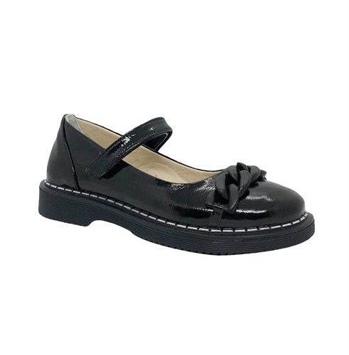 Туфли школьные для девочки, цвет черный, на липучке, наплак - фото 14334