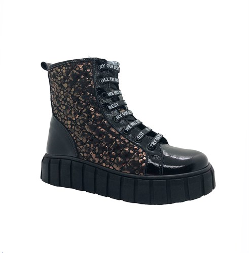 Ботинки для девочки, цвет черный (принт), шнурки/молния - фото 14810