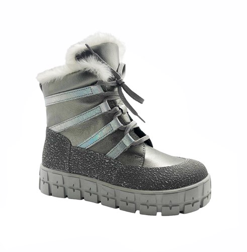 Ботинки зимние для девочки, цвет серебристый, шнурки/молния - фото 14939