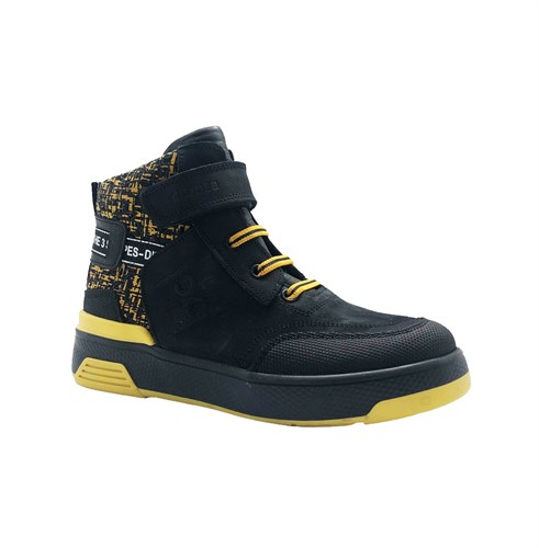 Ботинки демисезонные для подростков, цвет черный/желтый, липучки/шнурки - фото 16412