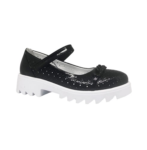Туфли для девочки, цвет черный (наплак),ремешок на липучке, перфорация - фото 19514