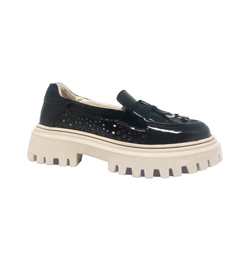 Туфли для девочки, цвет черный/бежевый (наплак), декор - фото 19609