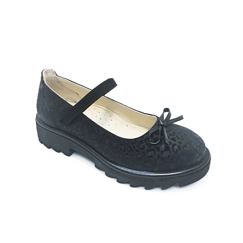 Туфли школьные для девочки, цвет черный (узор), ремешок на липучке - фото 4586