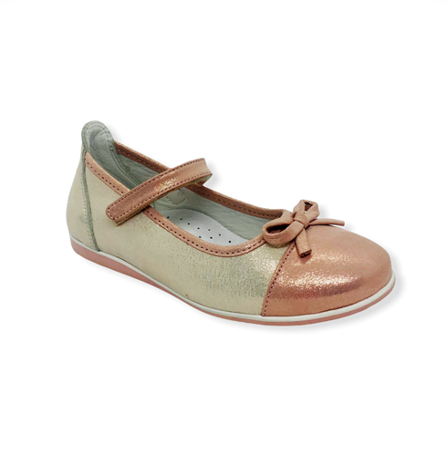 Туфли для девочки, цвет бежевый/коричневый, ремешок на липучке,перфорация - фото 4779