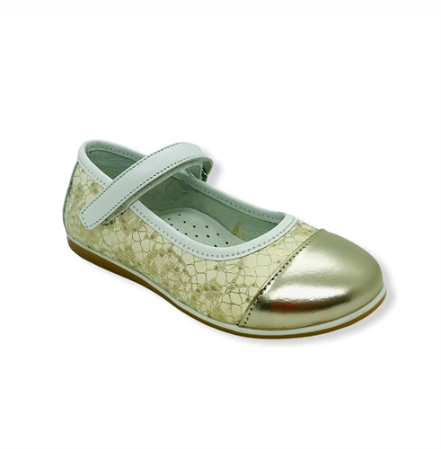 Туфли для девочки, цвет золотистый (с принтом), ремешок на липучке - фото 4816