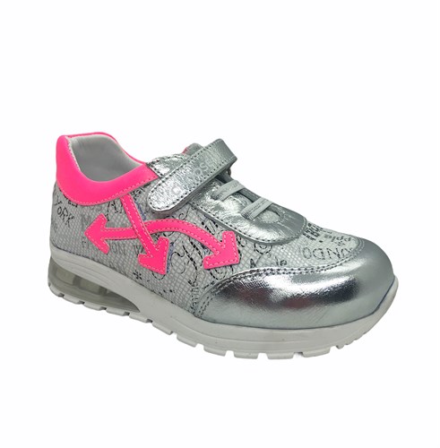 Кроссовки для девочки, цвет серебристый/малиновый, шнурки/липучка, со светящейся подошвой - фото 8218